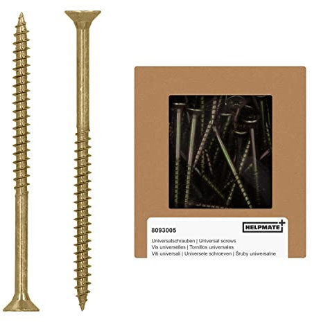 HELPMATE - Tornillos universales de cabeza avellanada 5.0 x 80 amarillo pasivado - Paquete de 75 tornillos para madera con accionamiento PZ 2 e rosca parcial - Tornillos de aglomerado para uso en