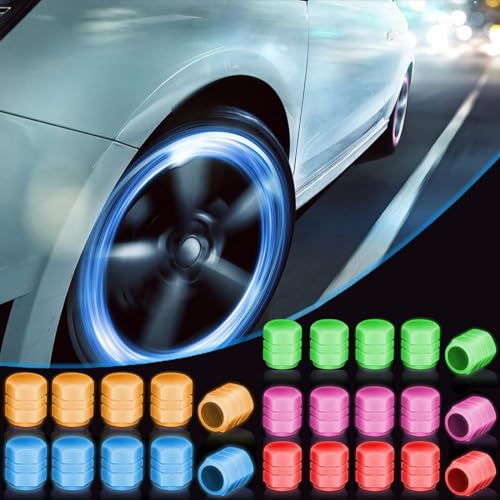 ZKSXOA Tapas de Válvula de Neumático,25 PCS Tapas Luminosas para Válvulas de Aire, Universal Fluorescente Tapones de Válvula de Plástico con Anillo de Sellado para Coche, SUV, Moto, Camione