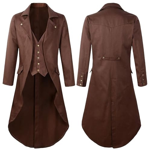 Duohropke Giacca vittoriana steampunk da uomo vintage gotico pirata slim fit frack vichingo rinascimentale carnevale halloween natale uniforme costume