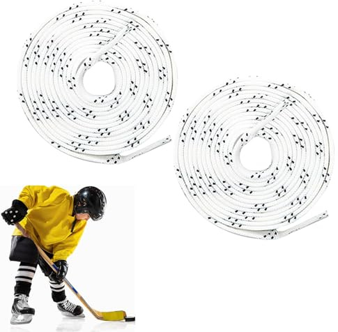 Lacci bianchi per pattini da hockey su ghiaccio, 1 paio, 244 cm x 1 cm | Lacci piatti cerati per pattini – resistenti, taglie 35-41, ideali per hockey su ghiaccio, pattini in linea & a rotelle