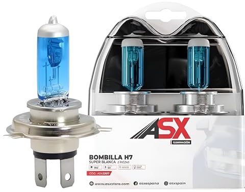ASX ILUMINACION Bombillas Halógenas H7 12V 55W Efecto Xenón, Faro Delantero, Luz Blanca 6000K, Bombilla H7 Para Coche, 2 Unidades (H7)