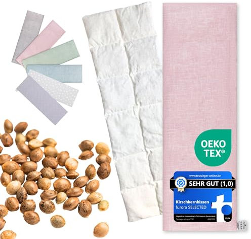 Wärmekissen Mikrowelle XXL 20x60 cm Kirschkernkissen, Bio OEKO TEX schadstofffrei | Körnerkissen groß lang (Nacken, Schulter, Rücken, Bauch, Füße, Beine, Gesicht), Traubenkernkissen