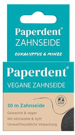 Paperdent Vegane Zahnseide Schwarz | 6er Pack | aufquellend & sanft zur Reinigung | Aktivkohle & Xylit, Eukalyptus-Minze 30 m | entwickelt von Zahnarzt Dr. Louis Bahlmann