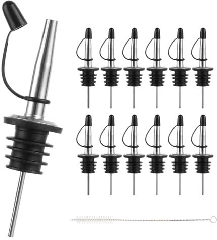 ASelected 12 Stück Edelstahl Flaschenausgießer Spirituosen Konische Ausgießer Weinausgießer für Bar Pub Bistro Zuhause Öl-Ausgießer, Silber