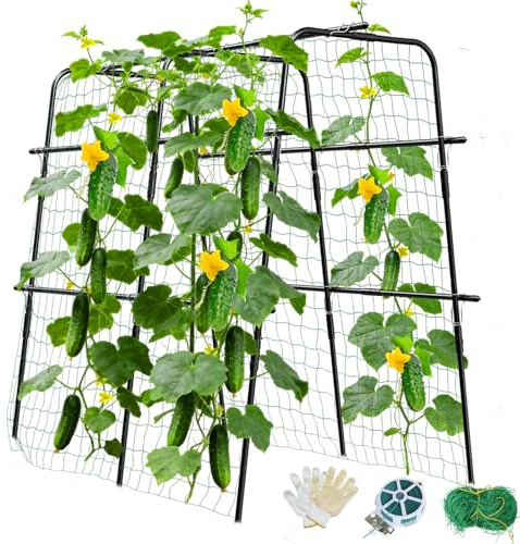 Enrejado metálico para pepinos MQUPIN, 120 x 120 cm con Red, Soporte de Malla para Plantas trepadoras, Flores, Verduras y espaldera