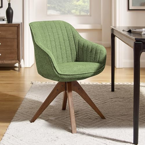 Zouron Silla de Comedor con Patas de Madera, Silla giratoria (imitación de Cuero), Silla de Cocina, Silla de salón con reposabrazos, Silla de Oficina en casa, Patas de Nogal, Verde