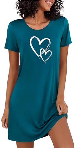 Marvmys Chemises De Nuit Femme en Coton Robe De Nuit à Manches Courtes Vêtement De Nuit à Col Rond Imprimé Cœur S-4XL