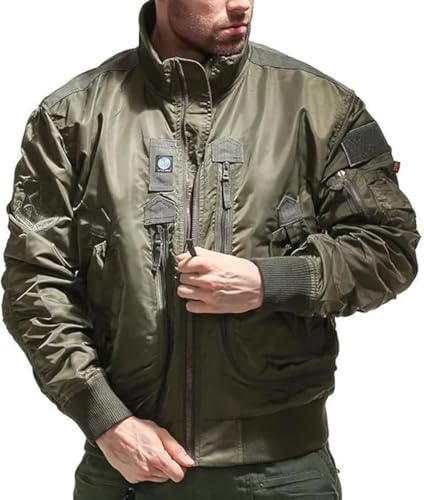 FM2018XSL Giubbotto Bomber Uomo Multitasche Militare Giacca da Cargo Casuale Giacche da Volo Sportiva Cappotto Primavera Autunno,L,Verde 01
