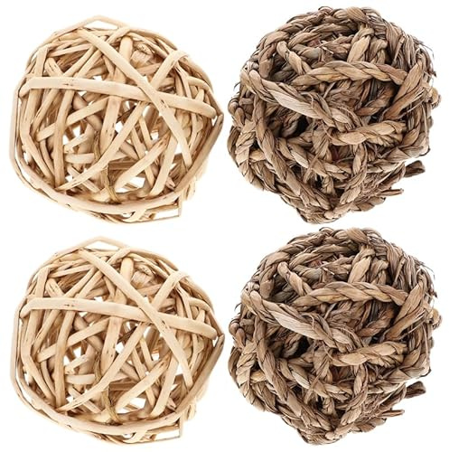 CVUTOVO 4pcs Jouets à Mâcher pour Lapins en Paille Naturelle, Sûrs et Encouragent l'exercice, Adaptés pour Cages d'animaux et Activités en Extérieur