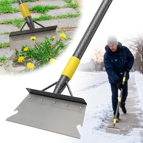 Floor Scraper Long Handle - Weed Scraper Tool,Multifunctional Garden Cleaning Flat Shovel,Heavy Duty Metal Sharp Blade for Lawn Edging,Sidewalk Weeding,Driveway Steps Snow Shovel Ice Removal 60