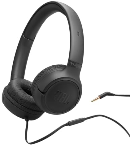 JBL Tune 530 Cuffie con Filo On Ear, Microfono, Suono JBL Pure Bass, Preimpostazioni EQ, Design Pieghevole e Cavo Anti-Groviglio, Nero