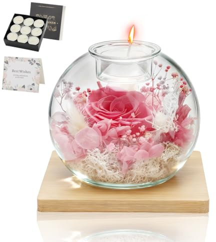 Rosa Eterna sotto Campana di Vetro con 18 Candele Profumate, Kit di Aromaterapia, Regalo Romantico per Donna Moglie Fidanzata Compleanno Natale Festa della Mamma San Valentino (Rosa rossa)