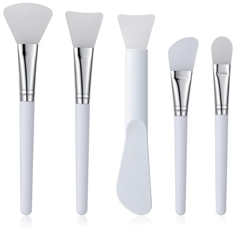 Shimmeroo 5Pcs Silicone Mask Applicators,Multiple Face Mask Brush Applicator,Soft Masks Spatula for Clay Masks,Body Lotion,Aloe Vera Gel - White