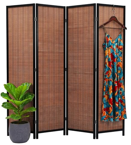 Relaxdays skärmvägg, 4-delad, hopfällbar rumsavdelare, brun | H x B: 170 x 160 cm, bambu, vardagsrum, inomhus