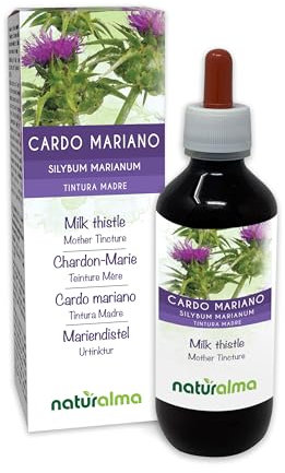 Cardo mariano (Silybum marianum) hierba y frutos Tintura Madre sin alcohol Naturalma - Extracto líquido gotas 200 ml - Complemento alimenticio - Vegano