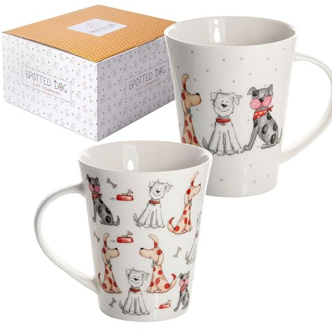 SPOTTED DOG GIFT COMPANY Mugs Set of 2 Dog Mugs, Cute Ceramic Porcelain China Cups for Coffee and Tea, Microwave and Dishwasher Safe, Gifts for Dog Lovers Women Men 360ml