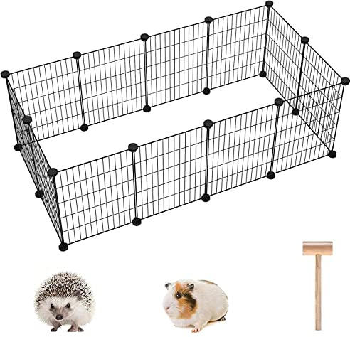 C&AHOME Pet Playpen, Small Animals Supplies, 12 Panels Exercise Playpens Cage, C Grids Portable Yard Fence Indoor, Ideal for Guinea Pigs, Puppy Pet Products, DIY Metal Playpens, 12 × 15 Black