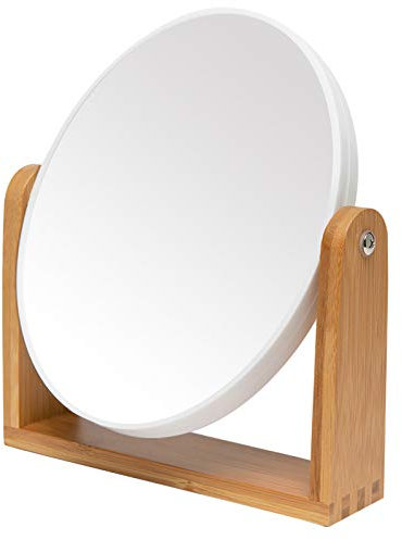 YEAKE Kosmetikspiegel Schminkspiegel mit Naturbelassenem Bambusständer,1X/3X Vergrößerung Doppelseitiger, tragbarer Tisch- und Arbeitsplattenspiegel fürs Bad zum Rasieren und Make-Up-Auftragen