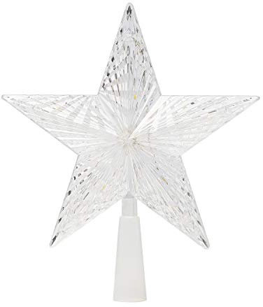 The Christmas Workshop 18cm LED Star Tree Toppers | 17 Warm White/Bright White LED Lights | Christmas Tree Decorations | Timer Functionality | Battery Operated (Bright White)