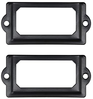 Adiyer 32pcs Black Metal Label Holders Office Library File Drawer Cabinet Card Tag Label Holder Metal Frame 70mm x 33mm