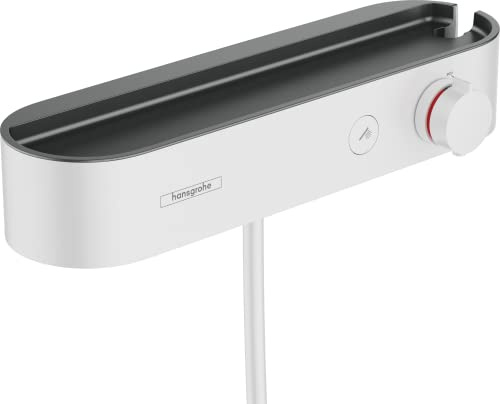 hansgrohe ShowerTablet Select - shower thermostat exposed, shower tap with safety stop at 40 °C, thermostat for showers, shower mixer for 1 function, matt white, 24360700