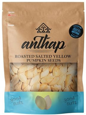 Anthap Double Roasted Salted Yellow Pumpkin Seeds, Non GMO, No Oil, Rich, Savory Flavor, Perfectly Salted, High in Protein & Fiber, Vegan & Keto-Friendly, 500g