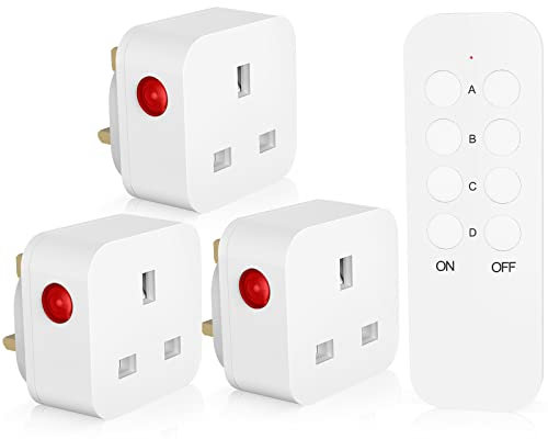 SURNICE Remote Control Plug Socket, 13A/3120W Wireless Remotes Switch, 50m/160ft Operating Range for Household Appliances, 3 Pack Sockets and 1 Remote, Batteries Included