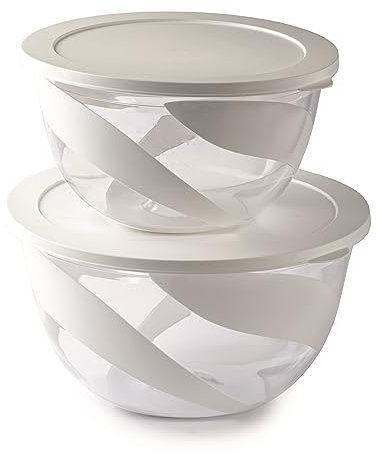 Snips Set Saladier de couleur blanche, Saladier avec couvercle de 3 litres et 5 litres, Bol de mélange, Fabriqué en Italie