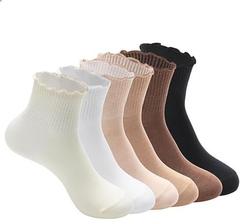 Moguri® 6 Paar Damensocken mit hölzernen Ohrkanten, Socken aus Premium-Baumwolle, ästhetische Sportsocken für Freizeitkleidung,gestrickt, Geschenk, braune