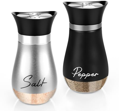 Dorblely Saliera e Pepiera Set, 120ml Fondo di Vetro Sale e Pepe, Tradizionale Spargisale da Cucina per Spezie, Spezie, Sale, Pepe, Spezie - Nero&Argento