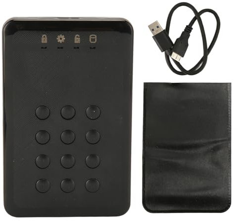 Annadue Caja de Disco Duro Externo Portátil Cifrada por Hardware, Autenticación de Pin, Cifrado en Tiempo Real, Transferencia de Alta Velocidad, USB 3.0, Resistente e Impermeable.