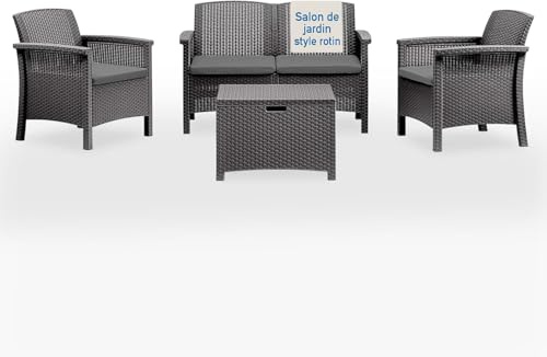 Tomaino - Ensemble de meubles de jardin en style rotin pour l'extérieur en polypropylène, imperméable et déperlant, anthracite