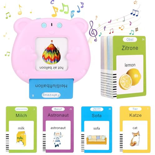 Sprechende Flash-Karten, Standard Deutsch&Englisc-112 Blätter 224 Wörter, Prechende Flash Karten Lernspielzeug, Hörbar Lernspielzeug, für Kleinkinder 2-4 Jahre Alt, Für Jungen Mädchen 2-4 Jahre