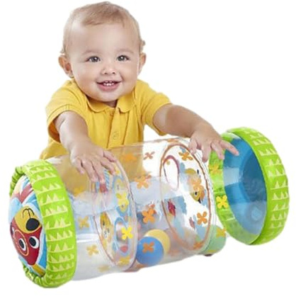 Fellflying Baby Roller for Tummy Time, Toys for 6-12 Months, Inflatable Crawling Toy With Bell, Toddler Activity Center