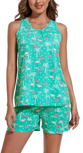 CHUNG Women's Short Pajama Set Cotton Tank Tee Top Pjs Shorts Cute Animals Print Summer Plus Size