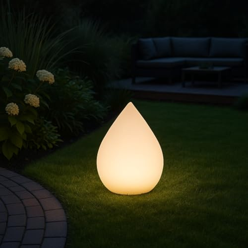 MeLiTec Solarlampe - mehrfarbige Bodenbeleuchtung für Außen & Innen - mit USB, auch für Innenräume geeignet - Solar-Kugel mit Farbwechsel - Durchmesser 30 cm, Höhe 39 cm - Kunststoff - Form Tropfen