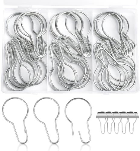DesertBoy 40 Stück Duschvorhangringe, Duschvorhang Haken, Duschvorhang Ringe, Ringe für duschvorhang, Aufhängering mit gleitsystem für Badezimmer, Wohnzimmer, Schlafzimmer, Küche (Silber)
