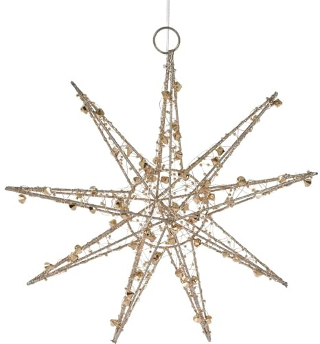 Carousel Home 3D Gold Christmas Star Light | Diamond Star Decoration With 20 LED Lights Battery Operated | Christmas Window Lights - 32cm