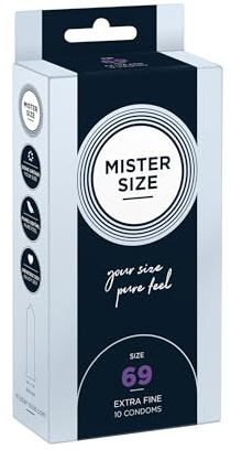 MISTER SIZE Kondomer – Extra Tunna & Ultra Mjuka – Naturlig Känsla – Extra Glid – Perfekt Passform – Naturlig Gummilatex – Maximal Säkerhet – 10-pack, 69 mm