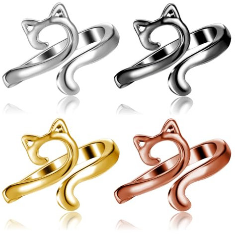Piriuuo 4 Stück Häkelring für Finger, Verstellbare Katze Strickschlaufe Metall Häkelring DIY Strickringe zum Häkeln Offene Garnführung Häkelringe für DIY Bastelzubehör Süße Häkelgeschenke