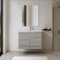 Mobiletto Bagno Sopeso Da 80 Cm In Legno Nobilitato Melaminico Grigio Con Due Ante, Lavabo In Ceramica E Specchio Da 60 x 80 Cm