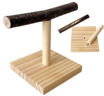 T Perche - Support pour Oiseaux en Bois Durable, poignée Confortable | Easy Mount - Jouet pour Oiseaux en Bois Naturel - Accessoire de Cage pour Perroquet - Matériau Non Toxique - Base Stable - Jeu