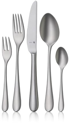 WMF Merit bestick-set, 30-delat set, 6 personer, sandblästrad, ergonomisk, Cromargan protect, diskmaskinssäker, smidda blad, besticklåda 1140916310