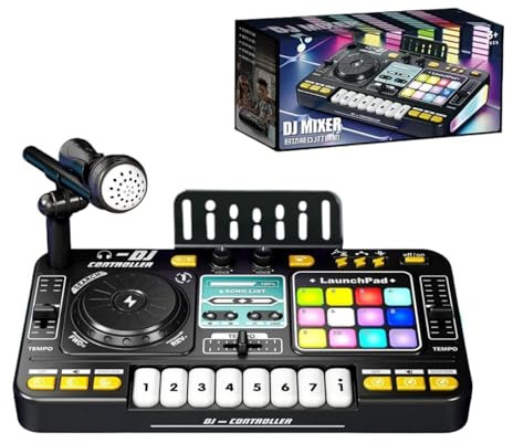 Mezclador de DJ para niños: mesa de teclado de carga USB portátil con luces coloridas, mezclador de aprendizaje de audio digital, juguete de instrumentos musicales | Regalo de entretenimiento educativ