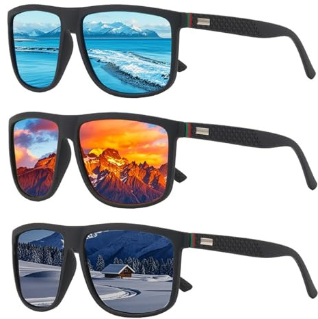 JSTHHTT 3 Paia Occhiali da Sole Polarizzati Uomo Donna, Occhiali da Sole da Uomo, Occhiali Polarizzati Uomo Donna, Protezione UV, Golf Guida Pesca Occhiali da Viaggio Sport all'Aria Aperta