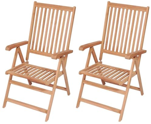 XHNIFBN Lot de 2 Chaises de Jardin Inclinables en Bois de Teck, Fauteuils Pliants avec Dossier Réglable 7 Positions pour Terrasse et Extérieur, Sièges Pliables 57x71,5x100 cm