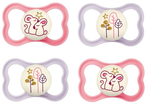 MAM Air Night Silicone Dummy 6-16 MAM Air Night Girl Mix Set of 4 Includes 2 Sterilised Transport Boxes