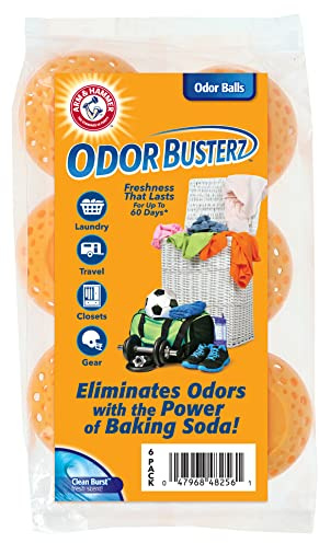 Arm & Hammer OdorBusterz® Odor Eliminator Balls, Clean Burst, 6 Count – Baking Soda Odor Control for Closets, Drawers, Hampers & Small Spaces