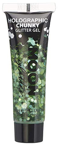 Holographic Chunky Face & Body Glitter Gel by Moon Glitter - Green - Cosmetic Festival Glitter Face Paint for Face, Body, Hair, Nails - 12ml
