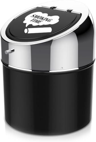 LegendTech Edelstahl Aschenbecher mit Deckel Rutschfester Tragbar Winddichter Metall Tisch Ascher für Garten Balkon Draußen und Innen (Silber Schwarz)